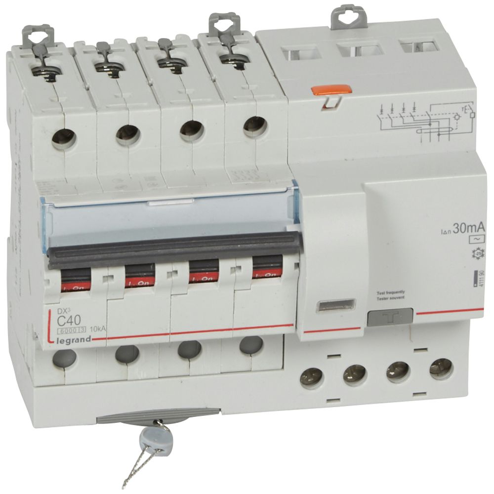 Disjoncteur différentiel monobloc DX³6000 10kA arrivée haute et départ bas à vis 4P 400V~ - 40A - typeAC 30mA