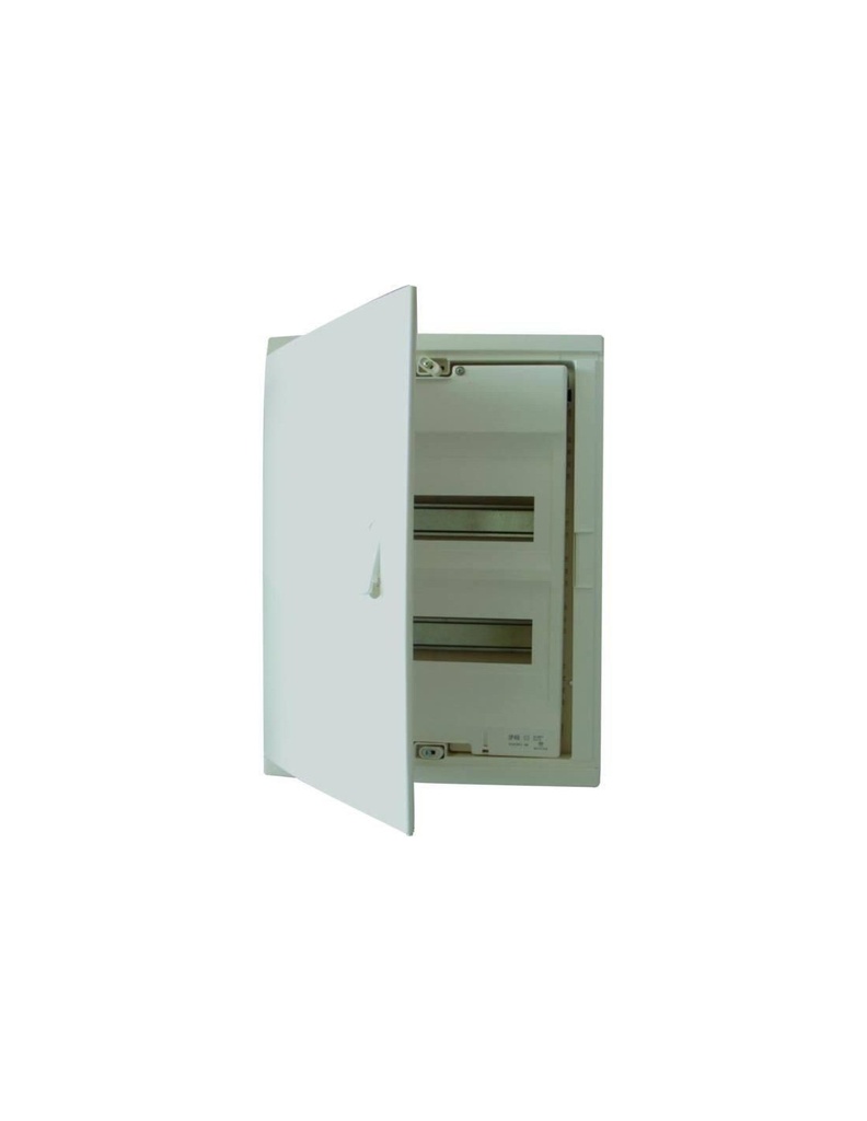 Coffret modulaire encastré 2 rangées 24+4 modules - avec porte isolante galbée blanche