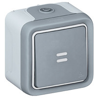 Poussoir étanche NO lumineux 10A  complet IP55 saillie - gris