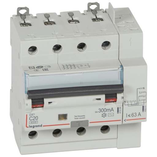 [LEG411217SGL] Disjoncteur diff monobloc DX³6000 10kA  4P 400V~ - 20A - typeAC 300mA