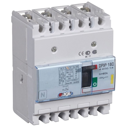 [LEG420014SG] Disjoncteur magnétothermique DPX³160 pouvoir de coupure 16kA 400V~ - 4P - 80A