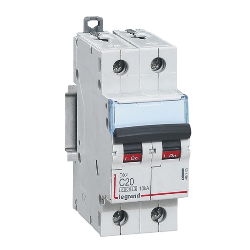 [LEG407785SGL] Disjoncteur DX³6000 10kA arrivée haute et départ bas à vis 2P 230V~ à 400V~ - 20A - courbe C - 2 modules
