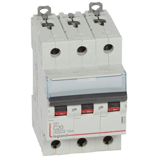 [LEG407830SGL] Disjoncteur DX³6000 10kA arrivée haute et départ bas à vis 3P 400V~ - 20A - courbe C - pour peigne HX³ traditionnel