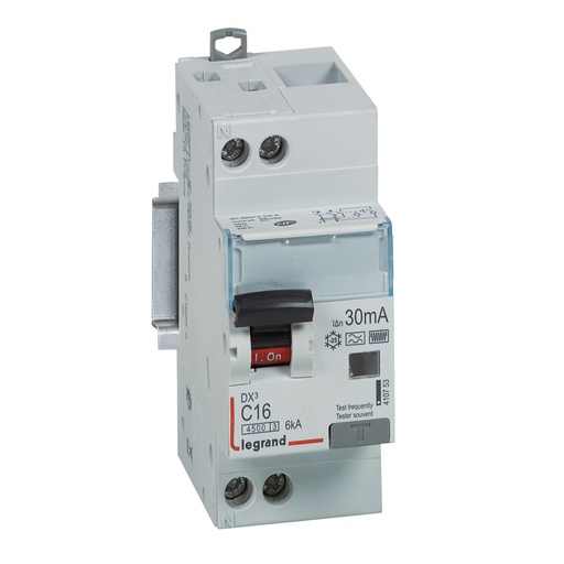 [LEG410753SGL] Disjoncteur différentiel DX³4500 arrivée haute et départ bas à vis U+N 230V~ - 16A typeF 30mA - courbe C - 2 modules