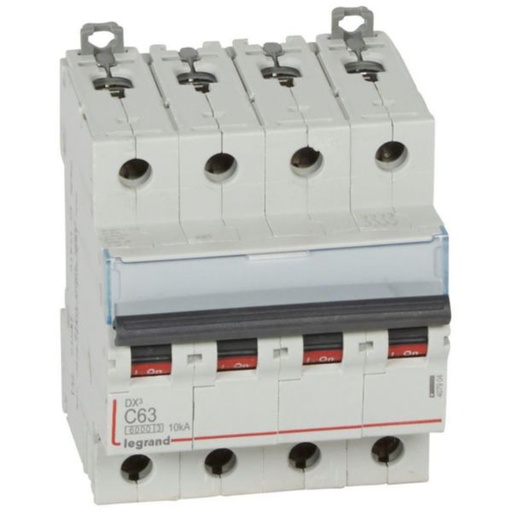[LEG407904SGL] Disjoncteur DX³6000 10kA arrivée haute et départ bas à vis 4P 400V~ - 63A - courbe C - pour peigne HX³ traditionnel...Equivalent 403710