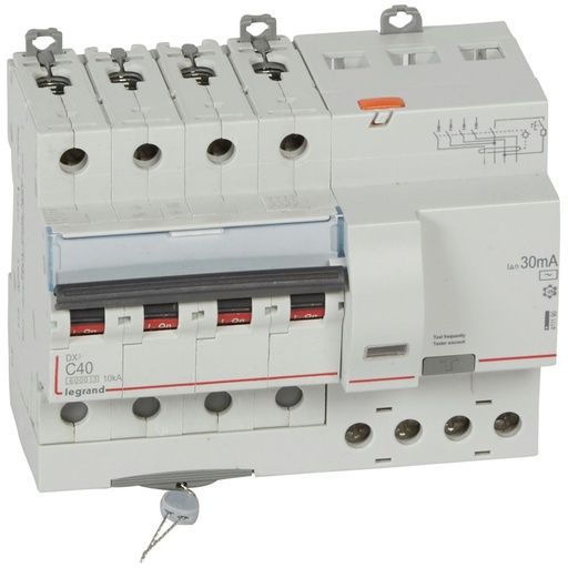 [LEG411190] Disjoncteur différentiel monobloc DX³6000 10kA arrivée haute et départ bas à vis 4P 400V~ - 40A - typeAC 30mA