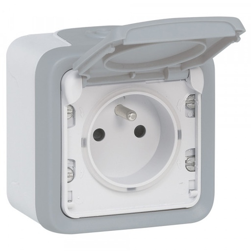 [LEG069731] Prise Plexo étanche 2P+T avec éclipse de protection 16A  complet IP55 saillie - gris
